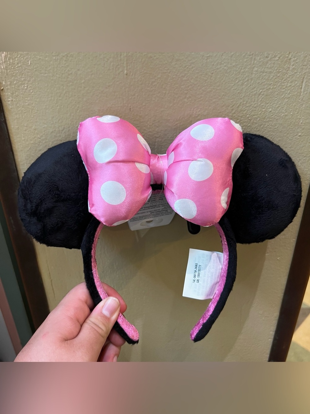 Disney Parks Minnie Mouse Pink Polka Dot Bow Headband Ears NEW